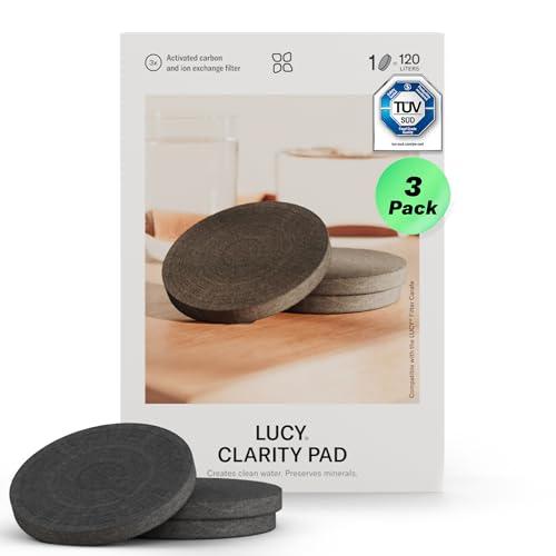 LUCY® 3x Filtri Clarity Pad per Caraffa Filtrante LUCY® - Filtro Depuratore Acqua, Carboni Attivi - Purificatore acqua per la rimozione di cloro, inquinanti vari e metalli pesanti