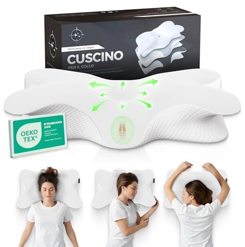 Shootforthestars Cuscino Cervicale per Dormire in Memory Foam Comodo Fin dalla Prima Notte - Cuscino Ortopedico Cervicale Ergonomico per Dormire di Lato o Supini Sfoderabile e Lavabile (Bianco)