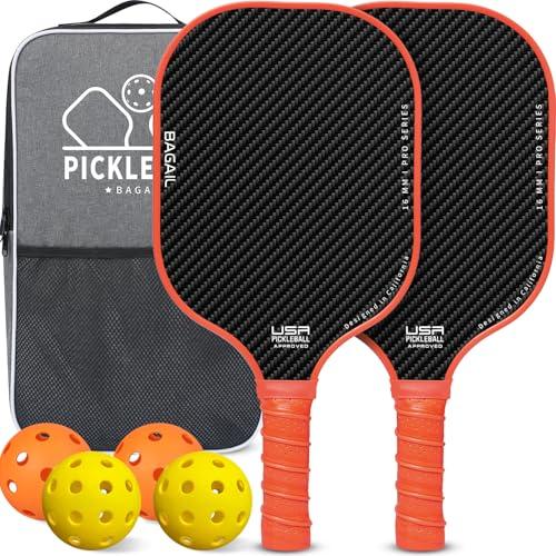 BAGAIL Set di racchette da pickleball, racchette con 4 palline, leggere - Elevato assorbimento degli urti - Ergonomiche, adatte per partite indoor e outdoor, Arancione