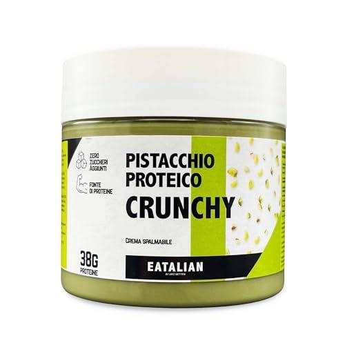 EATALIAN by AMZ BETTER Crema Proteica al Pistacchio CRUNCHY 200 gr, Crema Spalmabile con Granella di Pistacchio, Gusto Dolce, Ideale sul Pane, per Farcire Dolci, Dubai Chocolate, Made in Italy
