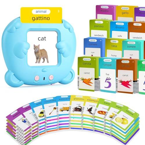 AHJ 510 Parole Schede Talking Flash Cards, Flashcards Bambini Italiano, Giochi Montessori Bambini, Italiano e Inglese Giocattoli di Apprendimento, Educativi Prescolari 255 Flashcard 510 Parole (Blu)