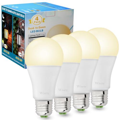 Wivety Lampadina LED E27 luce Calda con Sensore Crepuscolare, Bianca Calda 2700K 10W(70W Equivalent), 900 Lumen, Non-Dimmable, On/Off Automatica Lampadine LED per Portico, Garages, Giardino(4 Pezzi)