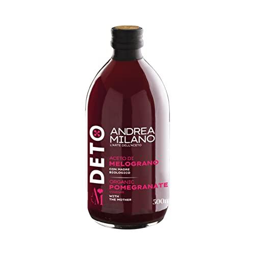 Deto Andrea Milano, Aceto di Melograno Biologico con Madre, Non Filtrato e Non Pastorizzato, Ricco di Proteine, Ideale su Insalate Estive, Verdure o come Base per Bevande, Made in Italy, 500 ml