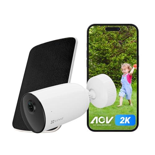 EZVIZ CB3 Kit 2K Telecamera Wi-Fi a Batteria da Esterno con Pannello Solare, Visione Notturna a Colori, Audio Bidirezionale, Design Impermebile 100% Senza Fili, Rilevamento Intelligente di Persone
