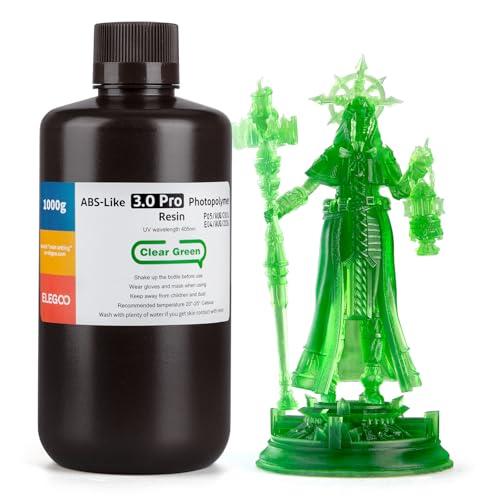 ELEGOO ABS-Like Resin 3.0 Pro, Resina Fotopolimerica per Stampa 3D ad Alta Resistenza ai Graffi, Resina UV 405nm per Stampanti MSLA/DLP/LCD Polimerizzazione Rapida Alta precisione, Verde Chiaro 1000g