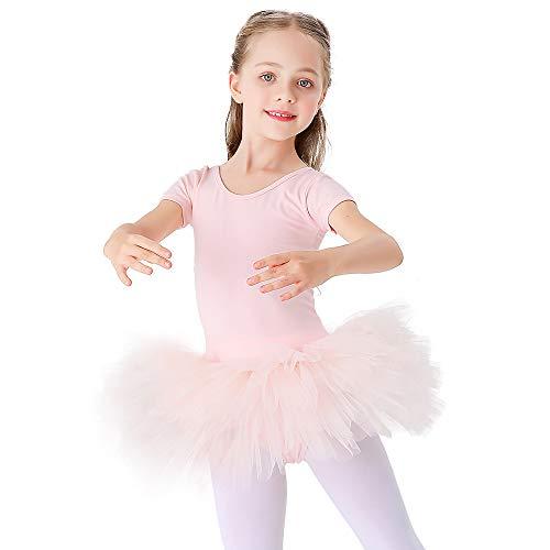Bezioner Ragazza Tutu per Danza Body da Balletto Leotard Vestito Ginnastica Manica Corta Rosa 140