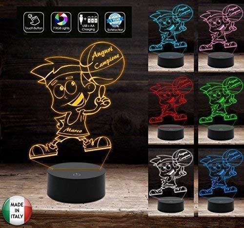 Lampada led bambino BASKET multicolore con nome personalizzabile Idea regalo compleanno luce notturna stanza bambino 7 colori