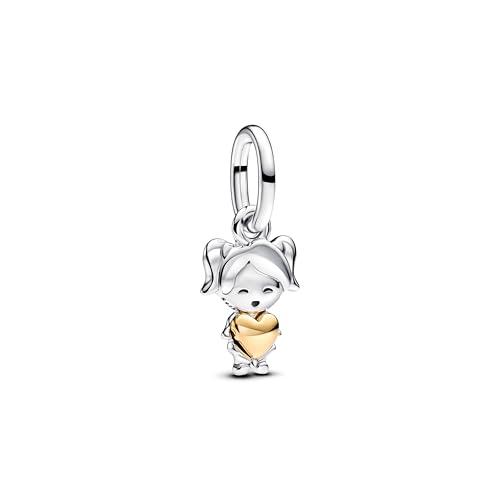 PANDORA Moments Happy Girl 763601C00 - Ciondolo in argento sterling con lega di metallo dorata, compatibile con Moments e ME Braccialetti, Bicolor, Argento sterling, Nessuna pietra preziosa