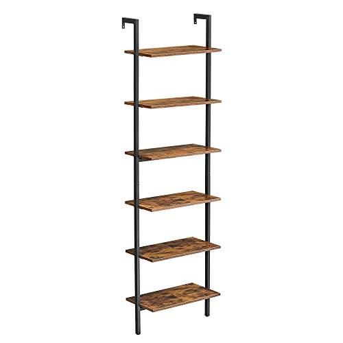 VASAGLE Scaffale a Scala, Contro Parete a 6 Ripiani, per Soggiorno, Ufficio, Cucina, Camera da Letto, 60 x 30 x 204,8 cm, Industriale, Marrone Vintage e Nero LLS103B01