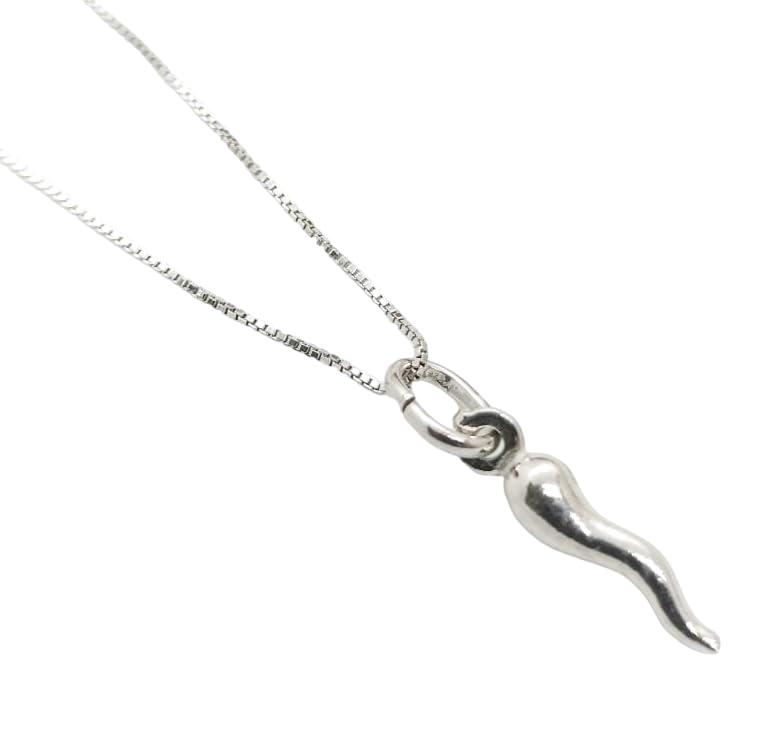 Collana Cornetto Corno Silver Portafortuna Uomo Donna Argento 925