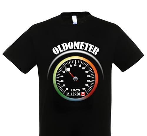 T-shirt in cotone adatta come regalo a chi compie 60 anni con tachimetro auto moto (Nero, XL)