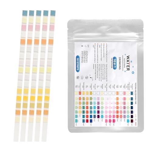 APOMOONS 50 Pezzi Tester D'acqua Potabile 16 in 1, Misurazione Della Durezza Dell'acqua, Test del PH, Piombo, Ferro, Rame, Ecc., Adatte per L'acqua del Rubinetto Domestico, Acquari, Piscine