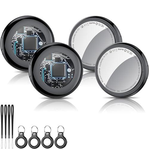 Tukio Air Tracker Tags 4 Pezzi, Smart Finder Localizzatore Supporto solo iOS, Batteria Sostituibile, Smart Tracker Localizzatore per Chiavi/Portafoglio/Bagagli/Valigie, Bluetooth Trova oggetti Nero