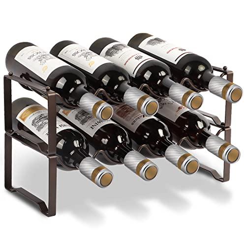 Scaffale per bottiglie in metallo, impilabile, portabottiglie per 8 bottiglie per cantina, bar e magazzino, Wine Rack stabile modulare espansibile per bottiglie e conservazione del vino (2 livelli)