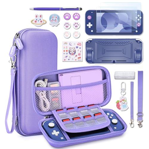 Custodia NS Switch Lite - innoAura Bundle Accessori NS Switch Lite 17 in 1 con Custodia per Switch Lite, Custodia per Giochi Switch, Protezione Dello Schermo Switch Lite, Supporto Switch(Viola)