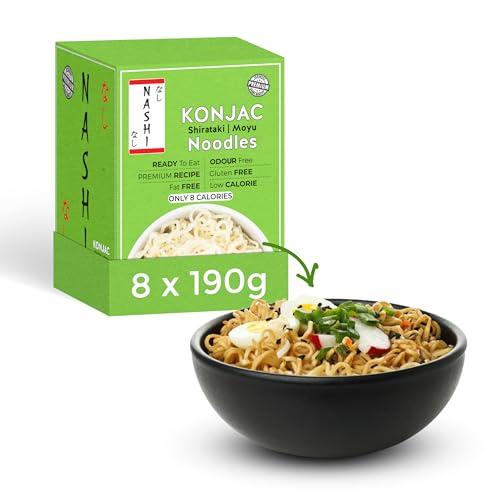 Nashi Konjac Shirataki Premium Noodles - Inodore, adatti ai vegani, senza grassi e a basso contenuto di calorie, adatti al cheto con glucomannano, dieta a basso contenuto di carboidrati (8×190g)