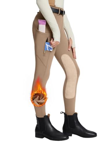 baleaf Pantaloni Lunghi per Ragazze da Cavallo, Leggings Aderenti per l'inverno e l'autunno con Caldo e 2 Tasche Marrone M