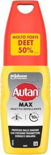 Autan Max, Deet 50%, Spray Antizanzare, Insetto Repellente, Viaggi Tropicali e Zone Infestate, Protezione fino a 10 ore, Contro Zanzare che Possono Trasmettere Dengue e Malaria, 1 Confezione da 100ml