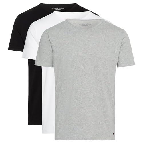 Tommy Hilfiger Uomo T-Shirt Maniche Corte Confezione da 3 Stretch Scollo Rotondo, Multicolore (Black/White/Grey Heather), S