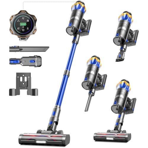 Aspirapolvere Senza Fili 45KPa/550W/65Min, Scopa Elettrica Senza Fili Verticale Antigroviglio con Display a LED, 1.6L/8 Stadi Filtrati, Ricaricabile a Parete, Per Animali/Pavimenti/Tappeti/Auto
