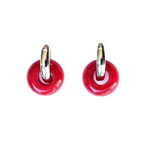 ASTER ALHELÍ - Cerchietti Orecchini Donna Placcati in Oro o Platino con Pietre Naturali - Orecchini Donna Ciondolo a Pietre Semipreziose - Orecchini Particolari Donna (Rosso, Placcato platino)