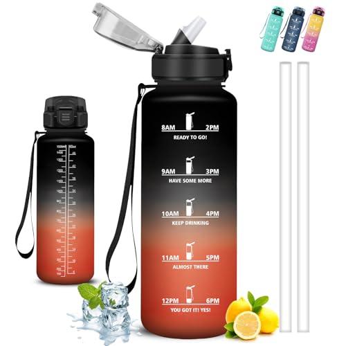 Borraccia 1,5 litri, Borraccia con Cannuccia, Senza Perdite, Borraccia Palestra, Facile da Trasportare, Borraccia Motivazionale, Con Slogan Motivazionale, Borracce per Scuole, Fitness, Campeggio, Yoga