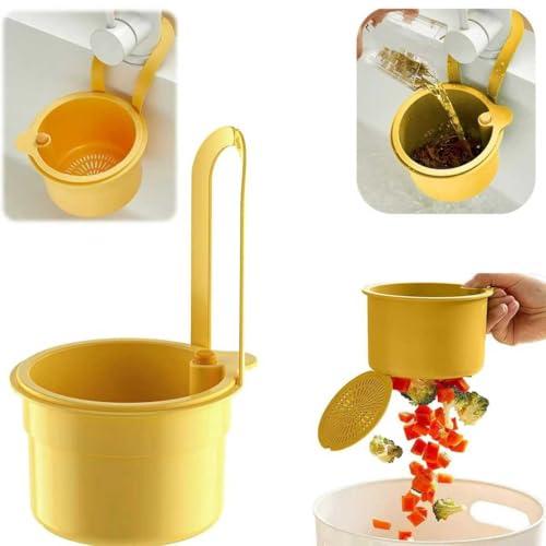 Scolapasta a Scatto per Lavello,Colino per lavello, filtro di scarico 3 in 1, Cestino filtro rimovibile per lavare e scolare,per Cucina, Lavandino (Giallo)