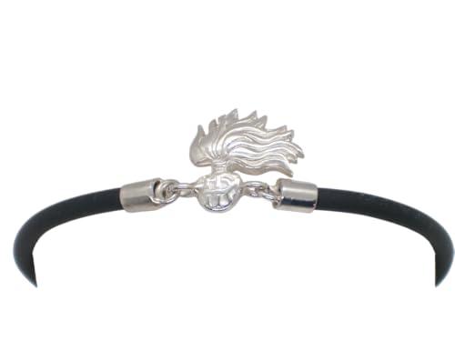 Carabinieri : Braccialetto in Argento 925 e Caucciù con la Fiamma Simbolo dell'Arma - Bracciale con Stemma - Fregio - Fiamma misura media