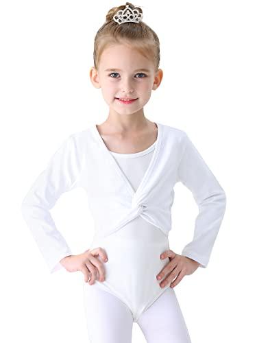 Soudittur Maglia a Incrocio Top da Danza Classica Cotone per Bambini in Rosa, Bianco, Nero (Bianca, 125-135 cm)