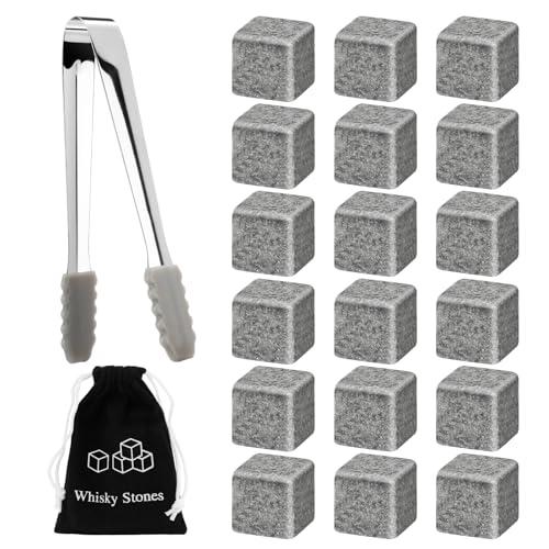 Set di 18 cubetti di ghiaccio in granito riutilizzabili, con sacchetto di stoffa e clip per ghiaccio, per vino, bevande, regali per uomini e mariti, Natale, compleanno, festa del papà