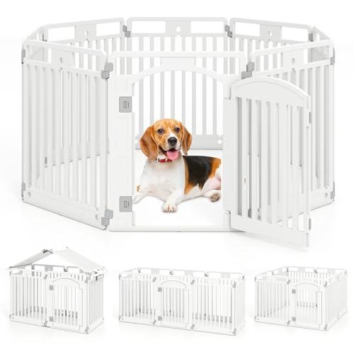 COSTWAY Pannello in Plastica per Cani a 8 Pannelli, Recinzione Portatile per Animali Domestici, Cancello Pieghevole con Porta di Sicurezza con Serratura per Cani, Recinto Pieghevole, 192 x 65 x 80 cm