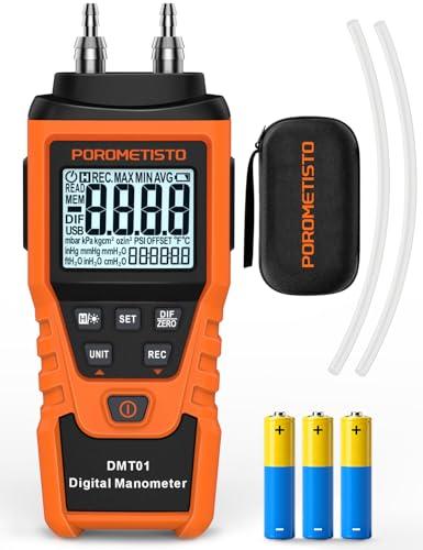 Manometro digitale POROMETISTO, calibrazione manuale, azzeramento personalizzato, misurazione in tempo reale, registrazione MAX/MIN/AVG, Tester di pressione del gas a 12 unità, Manometro differenziale