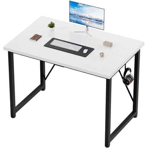 Devoko Scrivania per Computer 100 x 50 x 75 cm, Scrivania Piccola PC da Ufficio Salvaspazio per Studio, Camera da Letto,Stile Industriale, Struttura in Metallo, Bianco