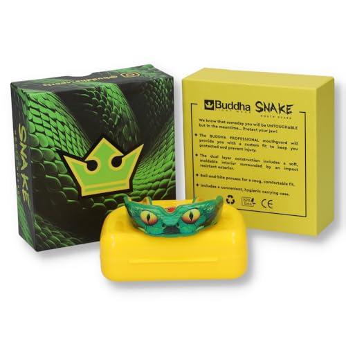 BUDDHA FIGHT WEAR Paradenti Premium adulti e bambini +12 anni per tutti gli sport di contatto, inclusi rugby, MMA, kickboxing, judo, hockey e boxe (verde-giallo)