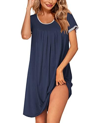 Ekouaer Donna Camicia da Notte Estiva Taglie Forti Pigiama da Notte Manica Corta Vestito da Notte Premaman Allattamento, Blu Navy, XL