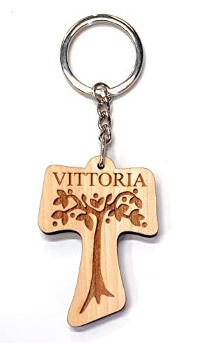 Portachiavi personalizzato in legno TAU FRANCESCANO e albero della vita - decorazione bomboniere battesimo, comunione, cresima
