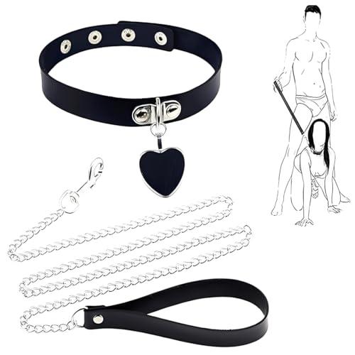 JYNVO Cerchio Gotica Rock Collana Girocollo Choker con Catena Pelle PU per Donna Uomo Natale San Valentino Halloween Party Cosplay