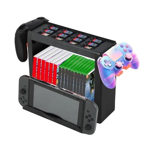Lrocotanc Supporto per Giochi Torre per Nintendo Switch 2/Switch OLED, Organizer Multifunzionale con 12 Slot per Schede di Gioco + 15 Custodie, Compatibile con Joy-Con, Controller Pro e Base TV