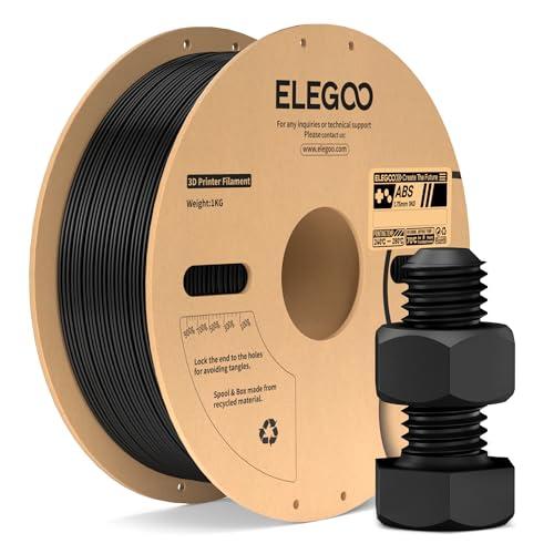 ELEGOO Filamento ABS 1,75 mm per Stampante 3D, Elevata Tenacità e Resistenza agli Urti, Resistente al Calore e all’Acqua, Qualità Industriale Adatto per Stampanti FDM, Bobina da 1 kg, Nero