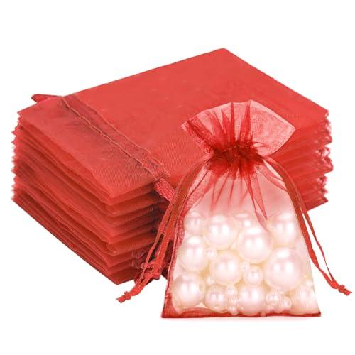 G2PLUS 50 Sacchetti Organza Rosso: Sacchetti Regalo in Organza 7x9CM con Coulisse,Per Uso Regalo,Occasione Matrimonio,San Valentino