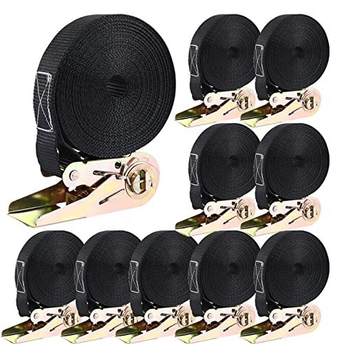 10 Cinghie di Tensione da 800kg, Cinghia a Cricchetto 6m x 25mm, Cinghie di Fissaggio con Cricchetto, Cinghia di Ancoraggio per Fissaggio del Carico (Nero)