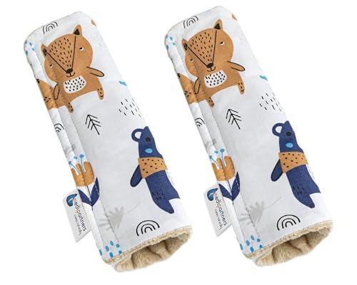 Medi Partners Copri Cintura di Sicurezza 2 Pezzi Auto Copricintura Bambini Car Cuscino 17x22cm 100% Cotone Minky Cinture Kids Copri Seggiolino Protezione (Animali boho con beige Minky)