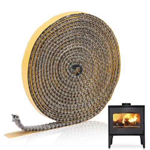 Swiftctrl Guarnizione inserto camino, 3 mm × 10 mm × 4 m, guarnizione in legno autoadesiva, guarnizioni in fibra di vetro per stufa/camino/tubo del forno/porta del forno, resistente al calore 550