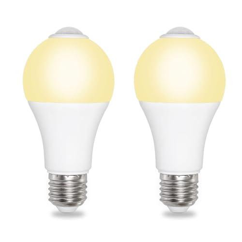 Akynite Lampadina LED con Sensore di Movimento E27 12W Luce Calda 3000K 1000LM, 120 gradi, AC 220V, Auto on off, Lampadina LED PIR Attacco E27 per Plafoniera, set di 2