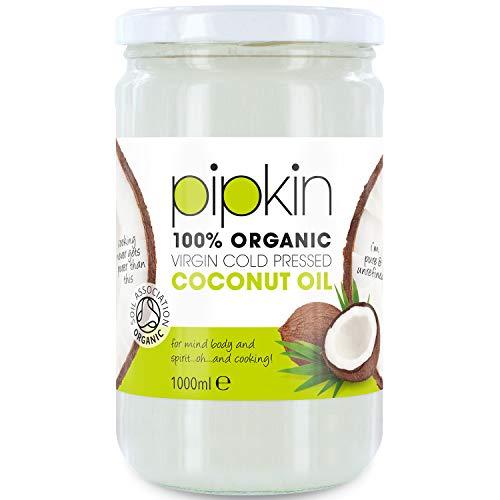 Pipkin Olio di Cocco 100% Biologico e Puro 1L – Naturale, Non Raffinato e Pressato a Freddo, Multiuso per Cucina, Capelli, Pelle, Corpo, Bellezza e Cura Quotidiana, Senza OGM né Additivi (1000 g)