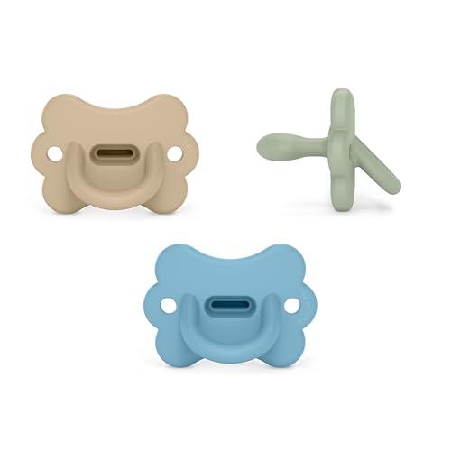 Suavinex, confezione da 3 ciucci in silicone, per bambini 6/18 mesi, con tettina Simmetrica Sx Pro, super morbida e flessibile, ideale per dormire, rispetta lo sviluppo orale, blu, verde, beige