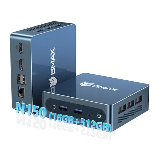 BMAX Mini PC B4 Ultra Intel N150 13a Generazione Twin Lake (Supera N100/N95, fino a 3,6 GHz) 16 GB SO-DIMM DDR4 512 GB M.2 SSD, Mini Computer Doppio Display, HDMI ×2, Type-C, Wi-Fi 5, BT 5.0 PC Fisso