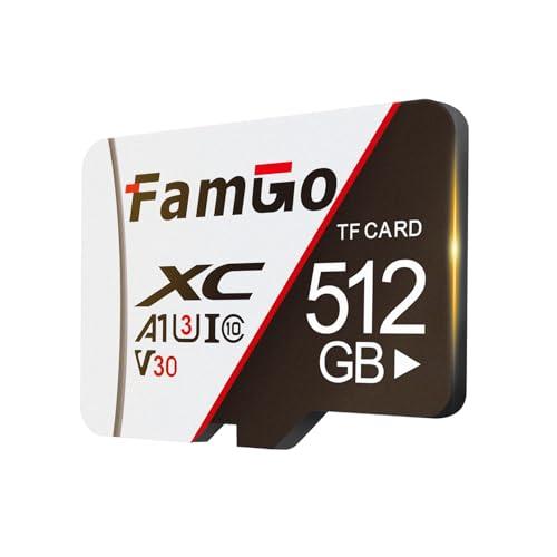 Schede di memoria Micro SD FamGo da 512 GB, scheda SD, video UHD per GoPro, fotocamera 4K Pro,action camera, smartphone, scheda di memoria UHS-I U3 A1 V30