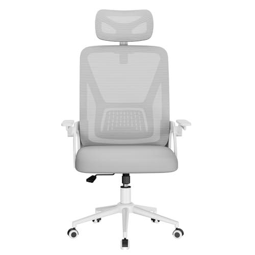 naspaluro Sedia da Ufficio,Con Braccioli Ribaltabili a 90°,Sedie Scrivania Ergonomica Lombare, Con Poggiatesta, Rivestimento in Rete Traspirante, Sedia Girevole a 360° Con Funzione Swing,Grigio