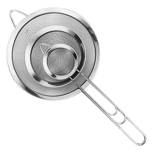 Wonnell Set di 3 Passino Acciaio inox/Setaccio da Cucina/Scolapasta con Maniglia per Cucina,Setaccio a maglia fine Colino per Scolare Pasta, Farina, Spezie, Verdure, Albumi, ecc.